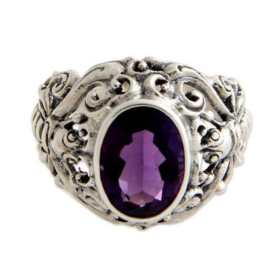 Alternate image for Mens Handcrafted Sterling Silver and Amethyst Ring Balinese Butterfly