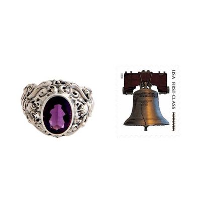 Alternate image for Mens Handcrafted Sterling Silver and Amethyst Ring Balinese Butterfly