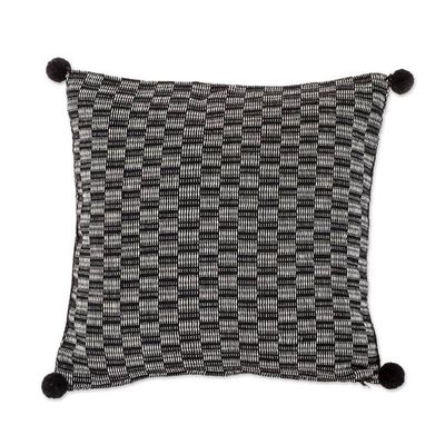 Alternate image for Black and Eggshell Cotton Cushion Cover from Guatemala Mesmerized