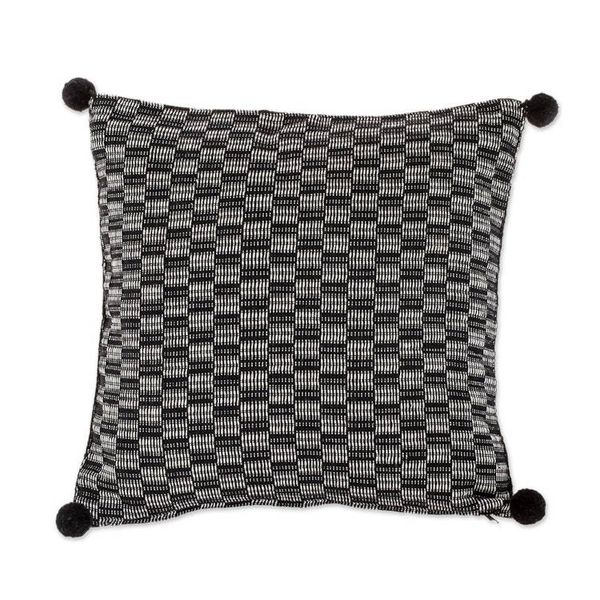 Alternate image for Black and Eggshell Cotton Cushion Cover from Guatemala Mesmerized