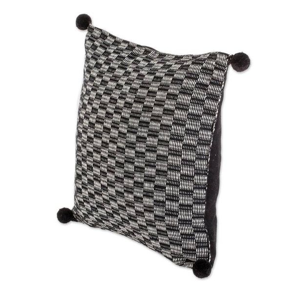 Alternate image for Black and Eggshell Cotton Cushion Cover from Guatemala Mesmerized