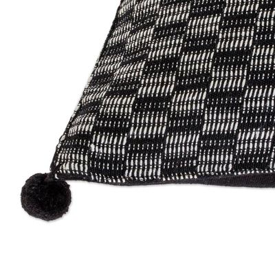 Alternate image for Black and Eggshell Cotton Cushion Cover from Guatemala Mesmerized