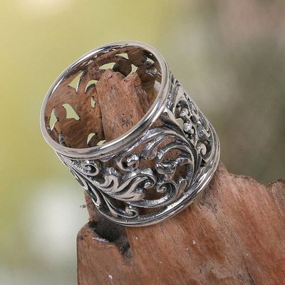 Primary image for Balinese Womens Sterling Silver Handcrafted Wide Band Ring Tropical Rain Forest