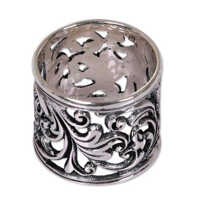 Alternate image for Balinese Womens Sterling Silver Handcrafted Wide Band Ring Tropical Rain Forest