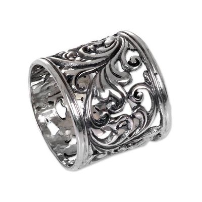 Alternate image for Balinese Womens Sterling Silver Handcrafted Wide Band Ring Tropical Rain Forest