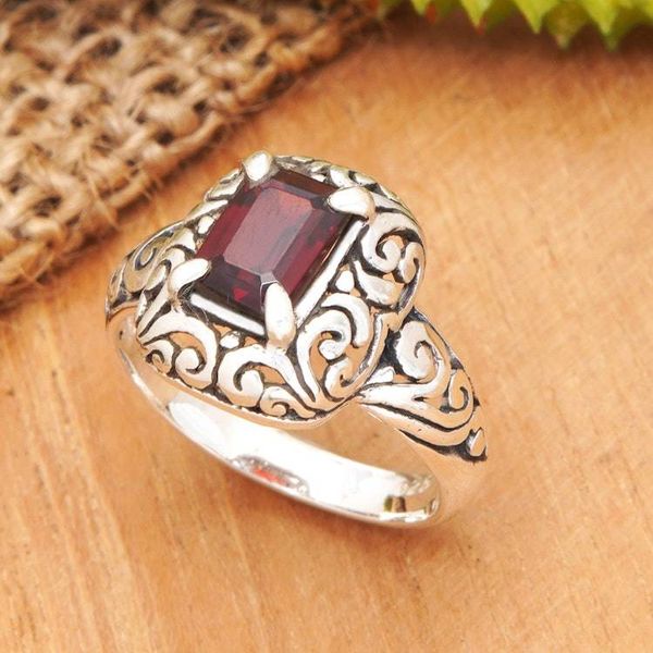 Alternate image for Sterling Silver Cocktail Ring with Red Garnet Gemstone Luxurious Red