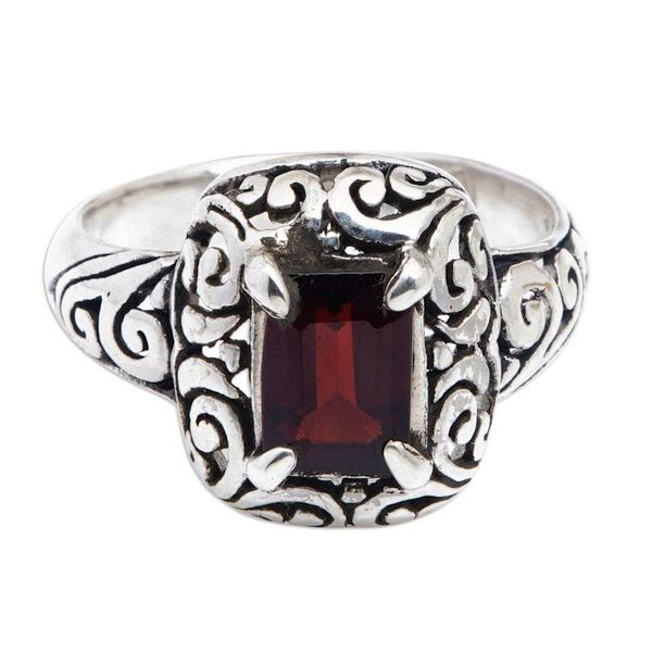 Alternate image for Sterling Silver Cocktail Ring with Red Garnet Gemstone Luxurious Red