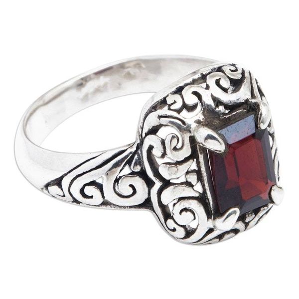 Alternate image for Sterling Silver Cocktail Ring with Red Garnet Gemstone Luxurious Red