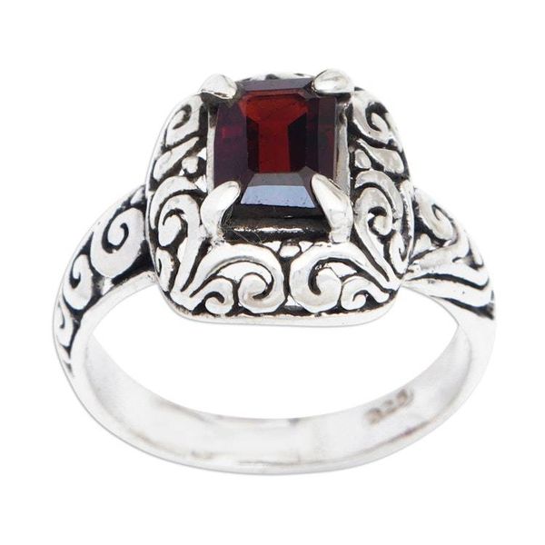 Alternate image for Sterling Silver Cocktail Ring with Red Garnet Gemstone Luxurious Red