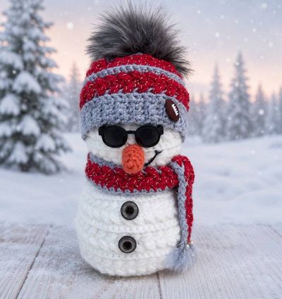 Primary image for Cool Crochet Snowman in Red and Gray
