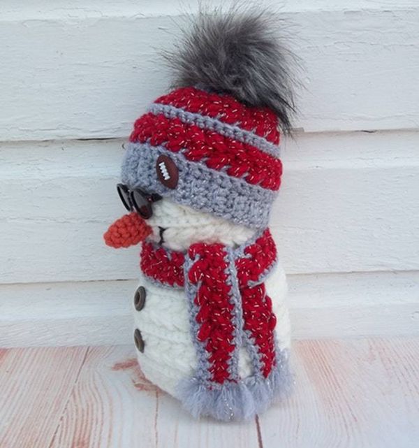 Alternate image for Cool Crochet Snowman in Red and Gray