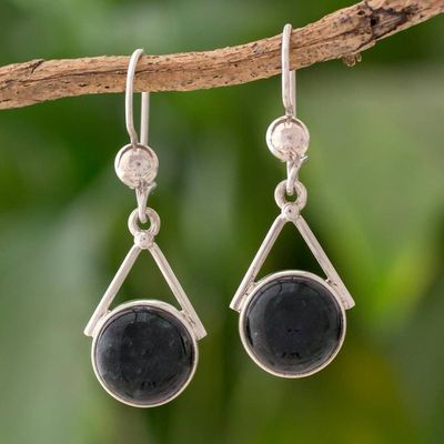 Primary image for Dark Green Jade Circular Dangle Earrings from Mexico Circle of Peace