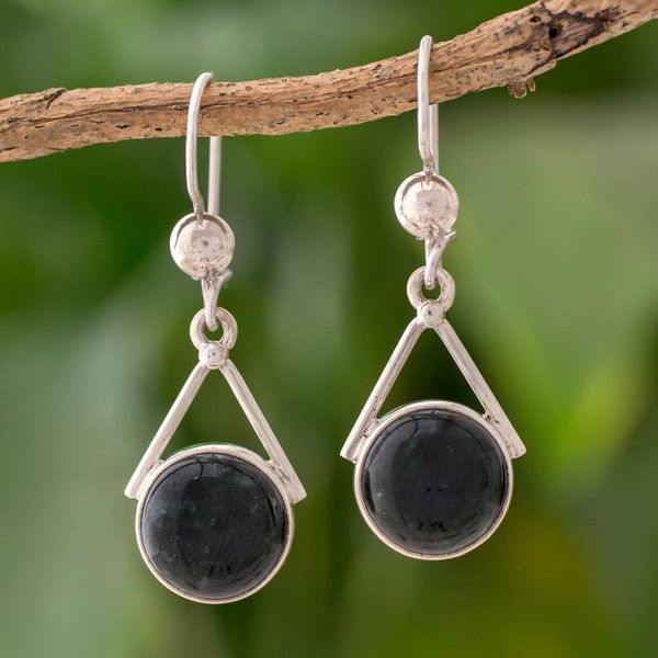 Alternate image for Dark Green Jade Circular Dangle Earrings from Mexico Circle of Peace