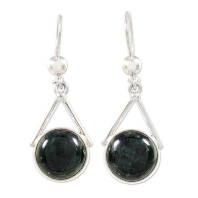 Alternate image for Dark Green Jade Circular Dangle Earrings from Mexico Circle of Peace