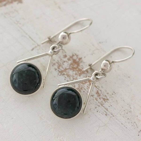 Alternate image for Dark Green Jade Circular Dangle Earrings from Mexico Circle of Peace