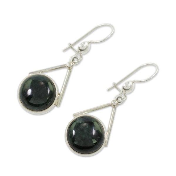 Alternate image for Dark Green Jade Circular Dangle Earrings from Mexico Circle of Peace