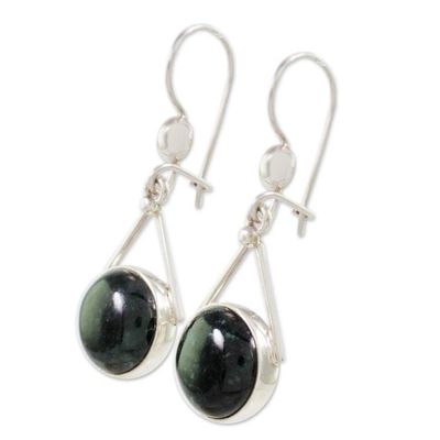 Alternate image for Dark Green Jade Circular Dangle Earrings from Mexico Circle of Peace