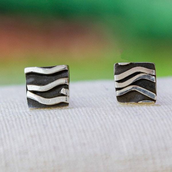 Alternate image for Patterned Taxco Silver Square Stud Earrings from Mexico Curvilinear