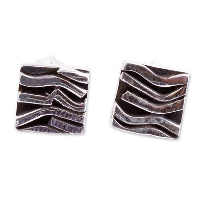Alternate image for Patterned Taxco Silver Square Stud Earrings from Mexico Curvilinear