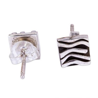 Alternate image for Patterned Taxco Silver Square Stud Earrings from Mexico Curvilinear