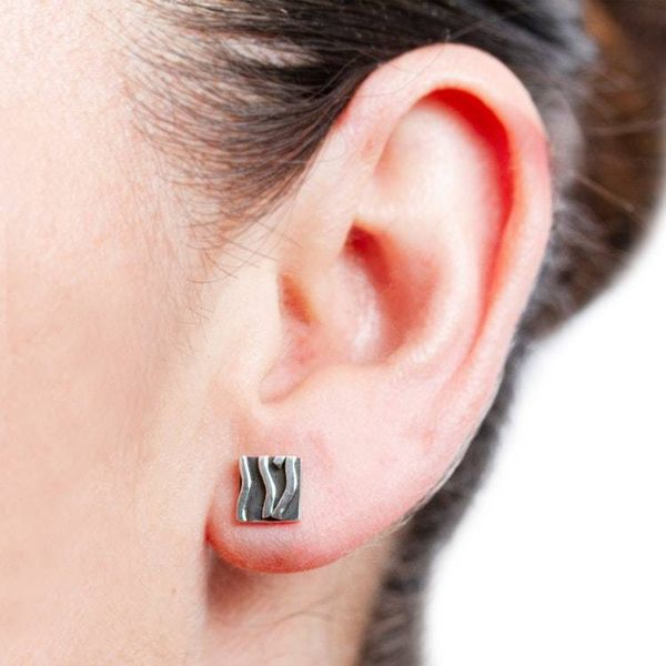 Alternate image for Patterned Taxco Silver Square Stud Earrings from Mexico Curvilinear