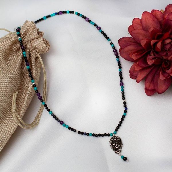 Alternate image for Taxco Sterling Silver Mexican Skull Necklace with Gemstones Skull with Treasure