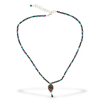 Alternate image for Taxco Sterling Silver Mexican Skull Necklace with Gemstones Skull with Treasure