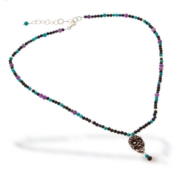 Alternate image for Taxco Sterling Silver Mexican Skull Necklace with Gemstones Skull with Treasure