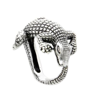 Alternate image for Hand Made Sterling Silver Ring from Indonesia Baby Crocodile