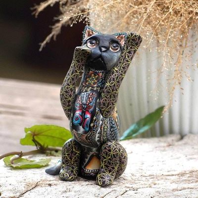 Primary image for Handcrafted Colorful Polymer Clay Cat Sculpture from Bali Begging Cat
