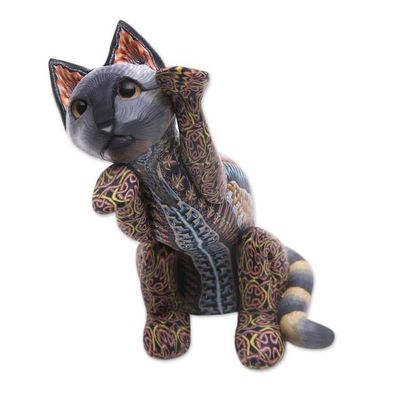 Alternate image for Handcrafted Colorful Polymer Clay Cat Sculpture from Bali Begging Cat