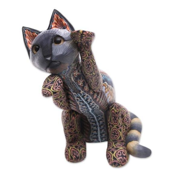 Alternate image for Handcrafted Colorful Polymer Clay Cat Sculpture from Bali Begging Cat