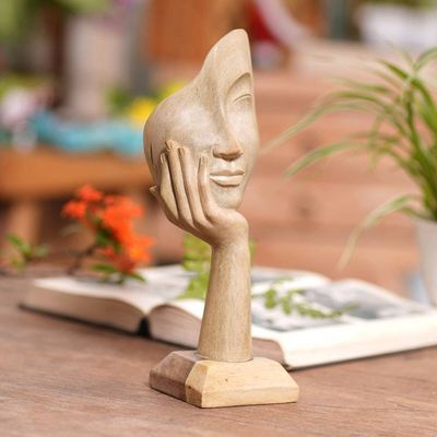 Alternate image for Handmade Balinese Hibiscus Wood Statuette Looking at You
