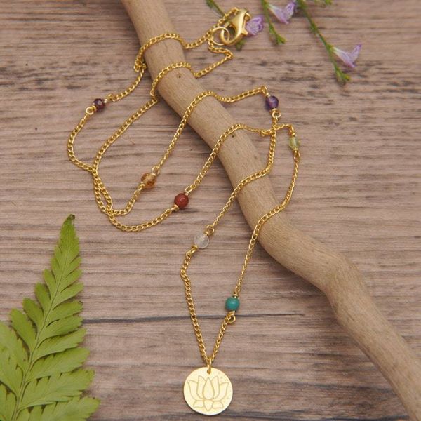 Alternate image for 18k Gold-Plated Multi-Gemstone Station Pendant Necklace Chakra of Paradise