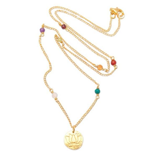 Alternate image for 18k Gold-Plated Multi-Gemstone Station Pendant Necklace Chakra of Paradise