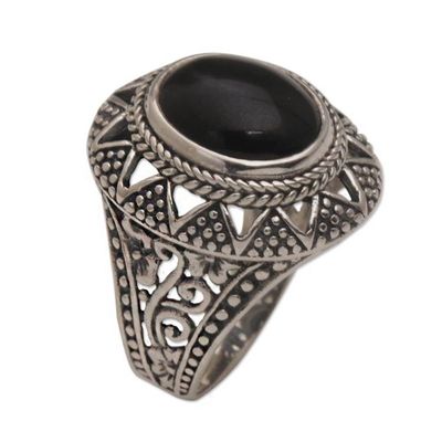 Alternate image for Onyx and Sterling Silver Cocktail Ring from Bali Midnight Light