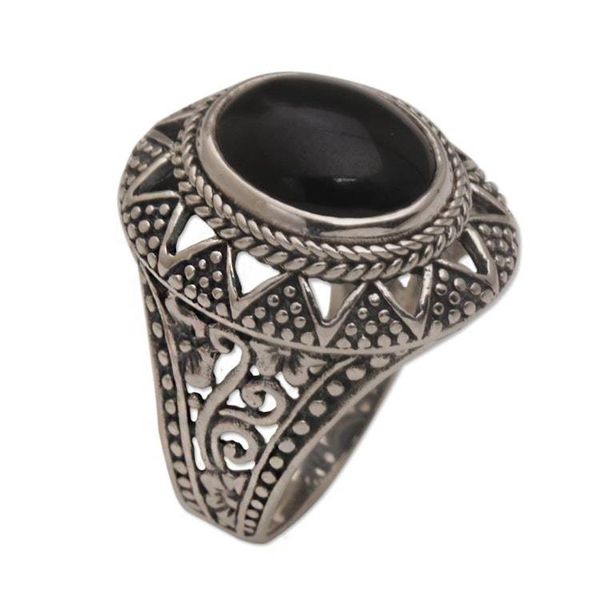 Alternate image for Onyx and Sterling Silver Cocktail Ring from Bali Midnight Light