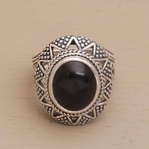 Alternate image for Onyx and Sterling Silver Cocktail Ring from Bali Midnight Light