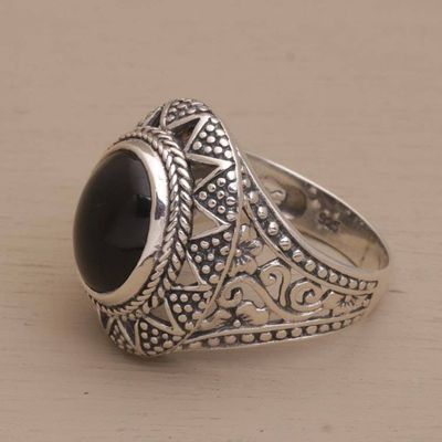 Alternate image for Onyx and Sterling Silver Cocktail Ring from Bali Midnight Light