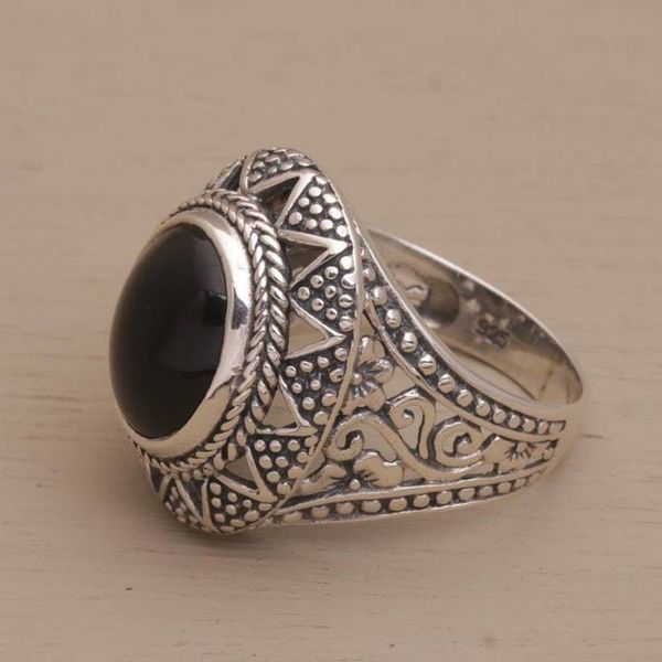 Alternate image for Onyx and Sterling Silver Cocktail Ring from Bali Midnight Light