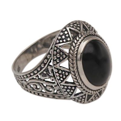 Alternate image for Onyx and Sterling Silver Cocktail Ring from Bali Midnight Light