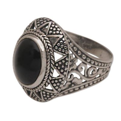 Alternate image for Onyx and Sterling Silver Cocktail Ring from Bali Midnight Light