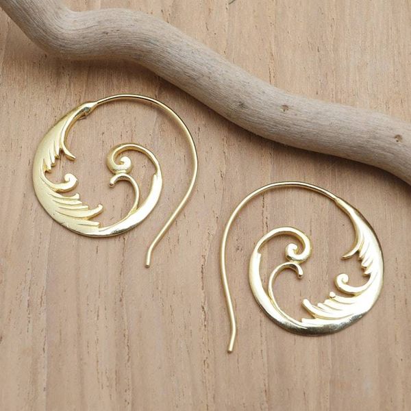 Alternate image for Round 18k Gold-Plated Brass Drop Earrings with Leafy Motifs Fairy Aura