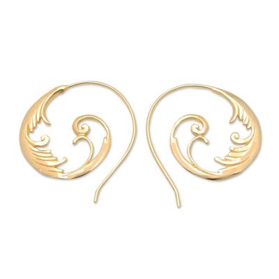 Alternate image for Round 18k Gold-Plated Brass Drop Earrings with Leafy Motifs Fairy Aura