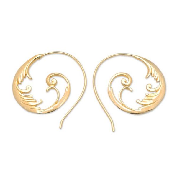 Alternate image for Round 18k Gold-Plated Brass Drop Earrings with Leafy Motifs Fairy Aura