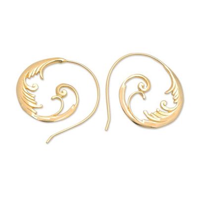 Alternate image for Round 18k Gold-Plated Brass Drop Earrings with Leafy Motifs Fairy Aura