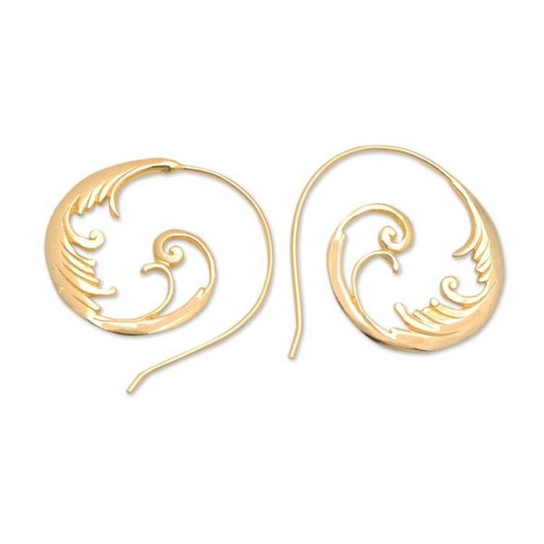 Alternate image for Round 18k Gold-Plated Brass Drop Earrings with Leafy Motifs Fairy Aura