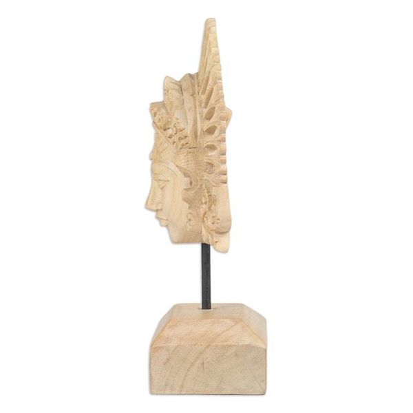 Alternate image for Hand-Carved Wood Mask of Balinese Janger Dancer with Stand Female Janger Dancer