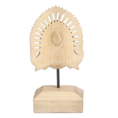 Alternate image for Hand-Carved Wood Mask of Balinese Janger Dancer with Stand Female Janger Dancer