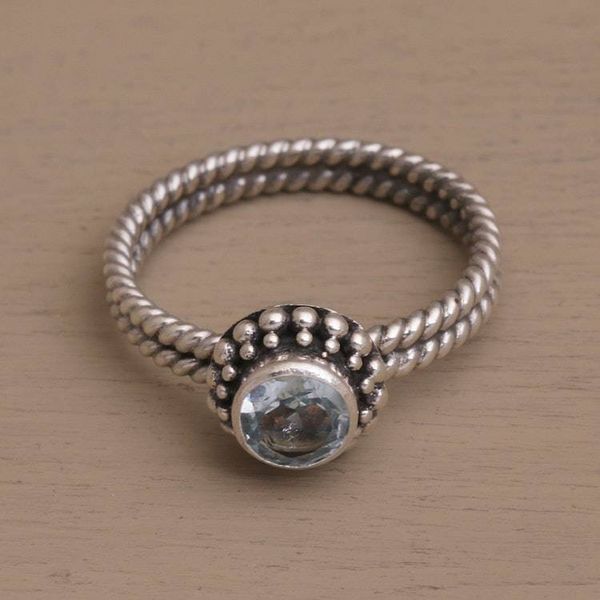Alternate image for Handmade Blue Topaz and Sterling Silver Single Stone Ring Touch of Simplicity